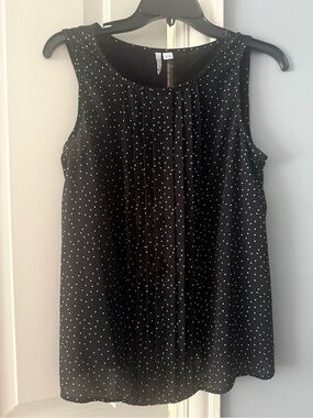 Elle Black Sleeveless Polka Dot Pleated Top